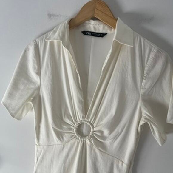 Zara White Keyhole Cutout Dress Size Medium - Picture 2 of 6
